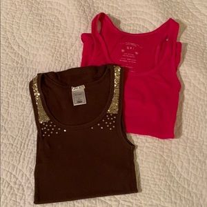 Three (3) pack tank tops - pink, brown & green